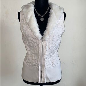 White House Black Market Vest Faux Fur Collar Sz M